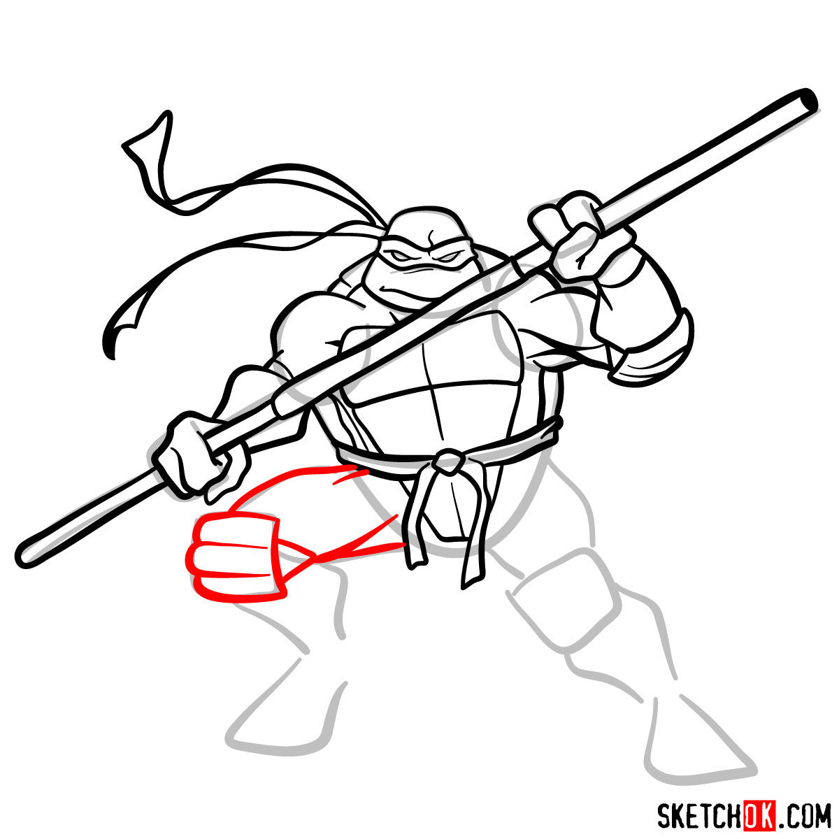 How to draw Donatello ninja turtle - step 11