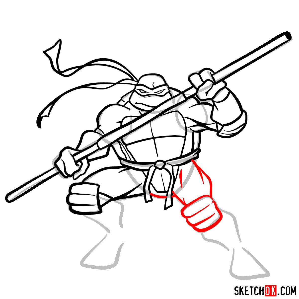 How to draw Donatello ninja turtle - step 12