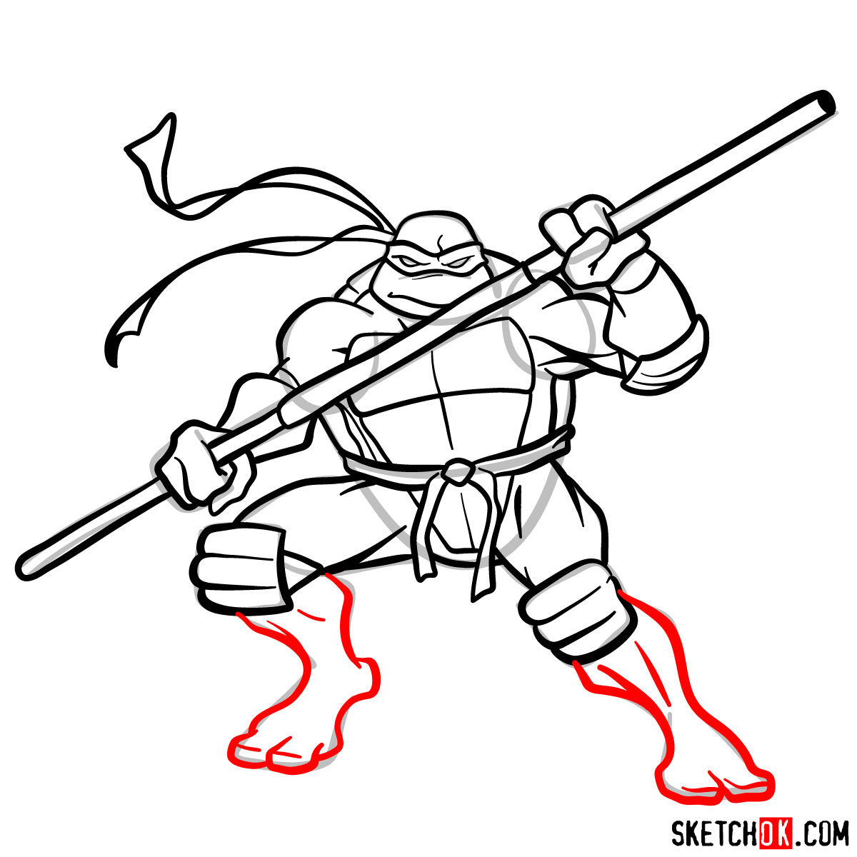 How to draw Donatello ninja turtle - step 13