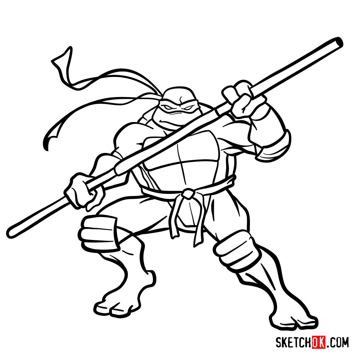 How To Draw Donatello Ninja Turtle Sketchok Step By Step Drawing Tutorials