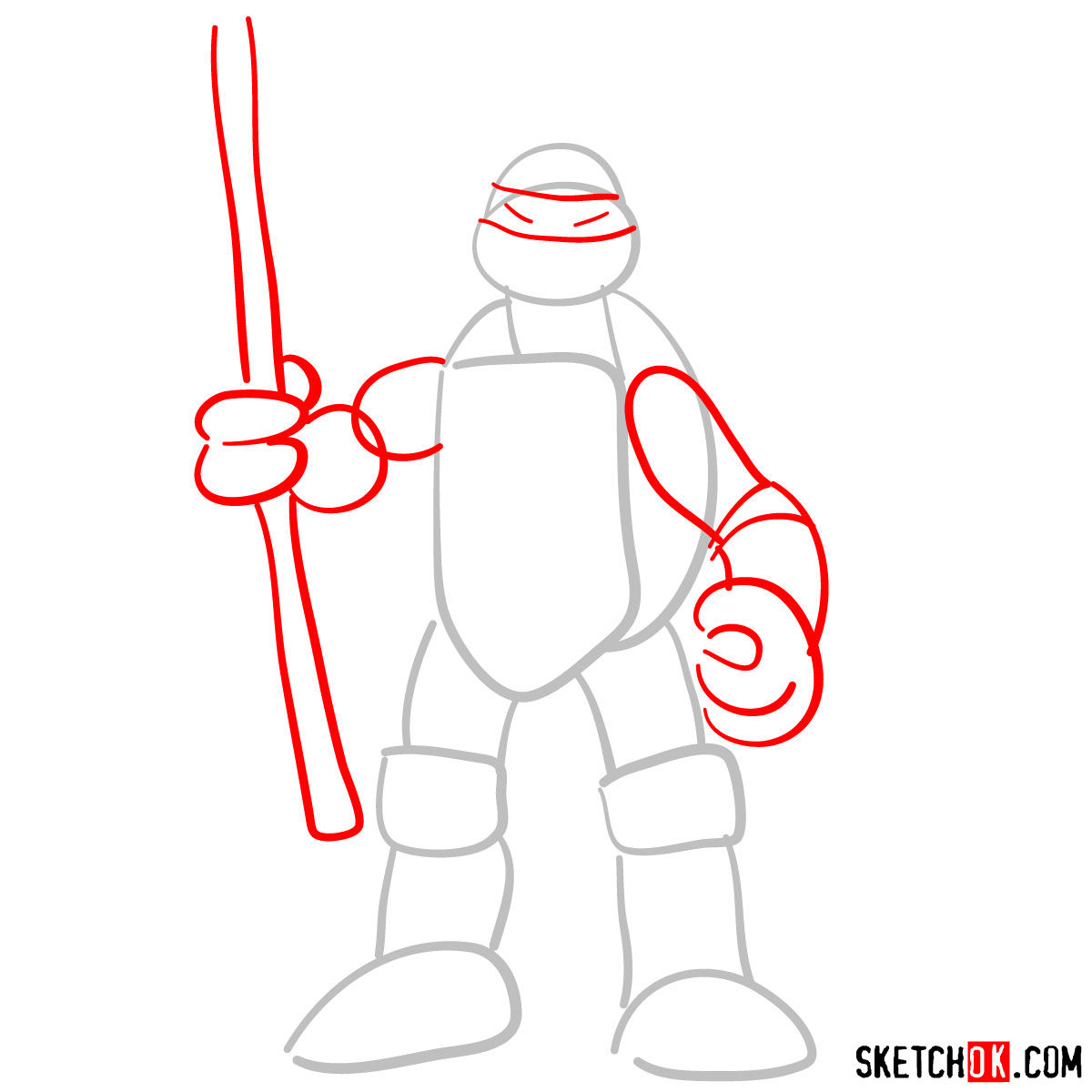 How to draw Donatello ninja turtle toy - step 02