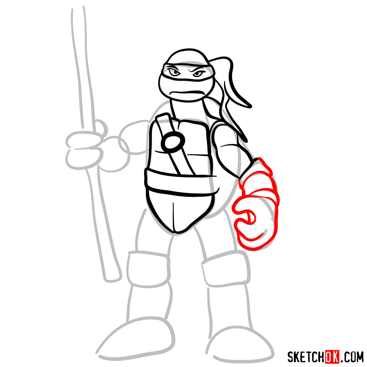 How to draw Donatello ninja turtle toy - step 06