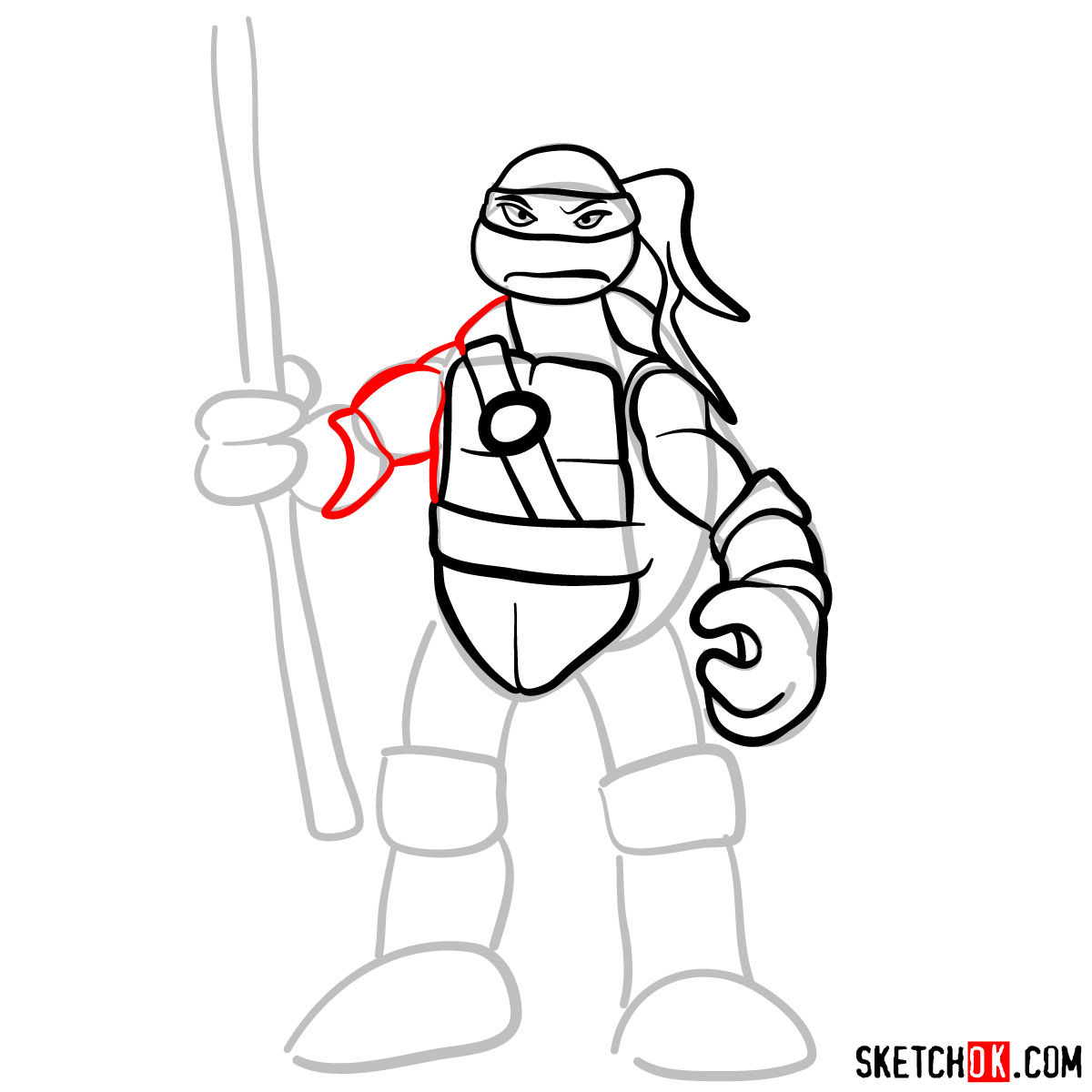 How to draw Donatello ninja turtle toy - step 07