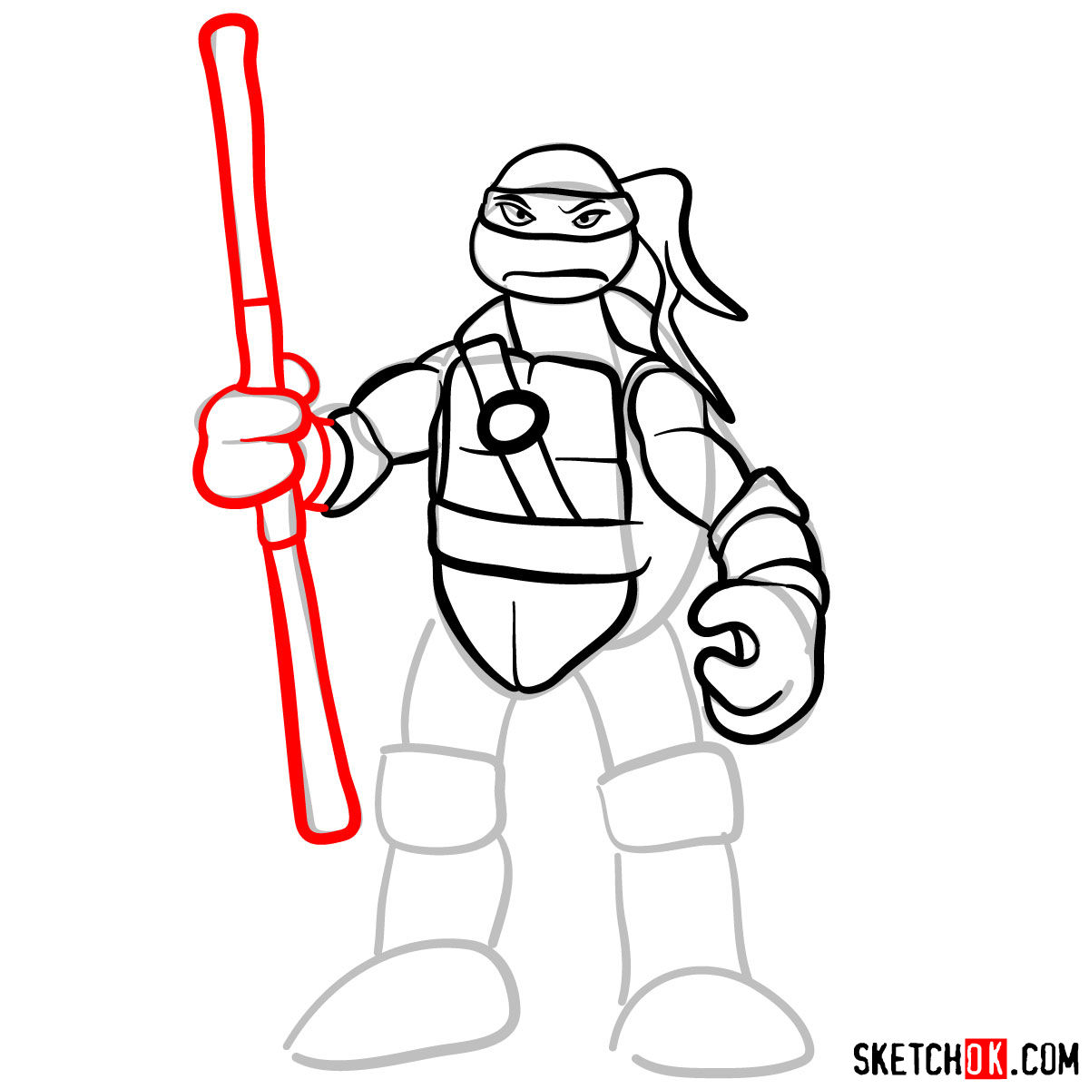 How to draw Donatello ninja turtle toy - step 08