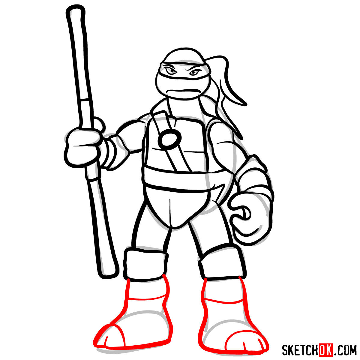 How to draw Donatello ninja turtle toy - step 10