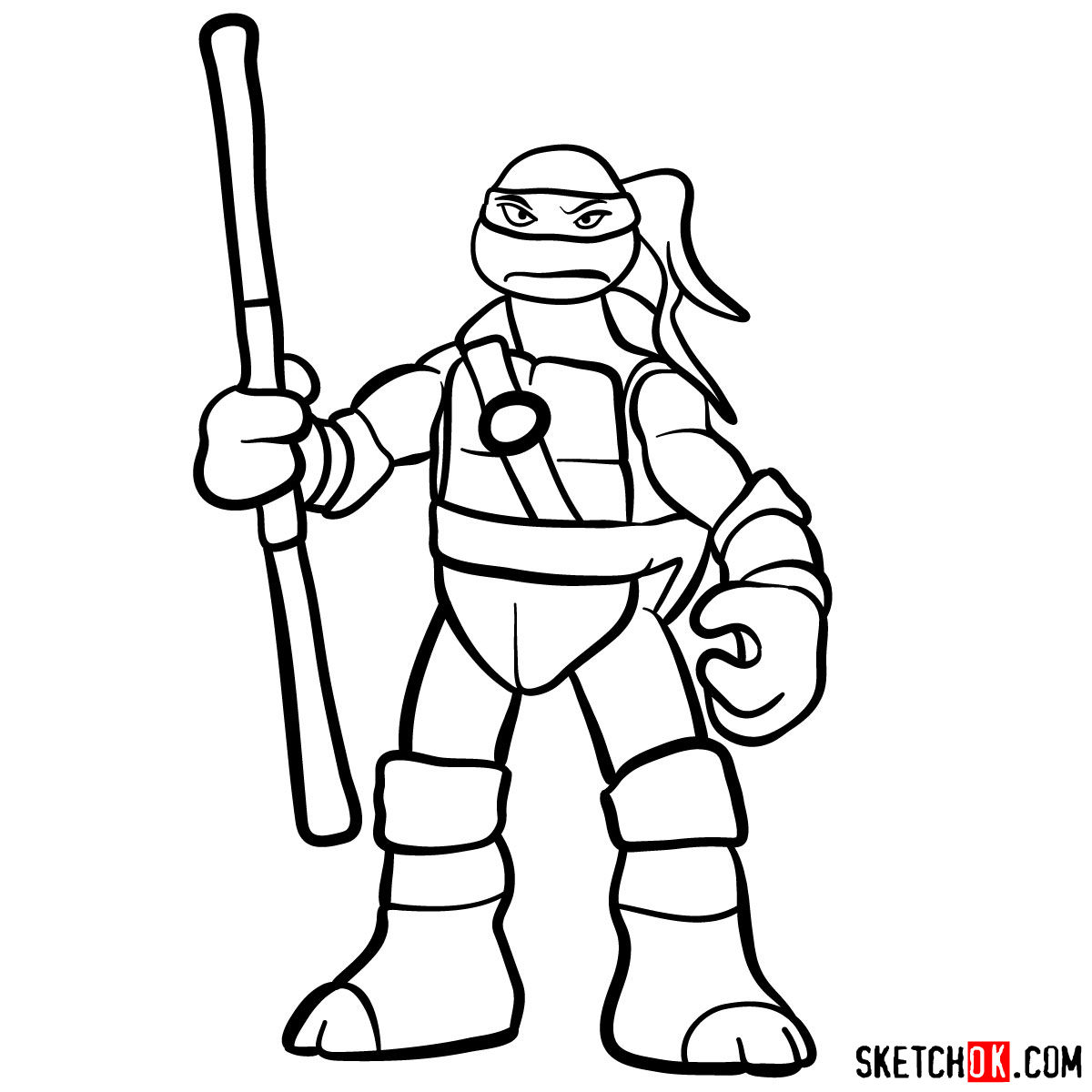 How to draw Donatello ninja turtle toy TMNT Sketchok easy drawing