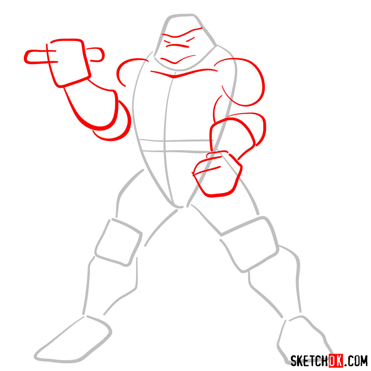 How to draw Michaelangelo ninja turtle - step 02