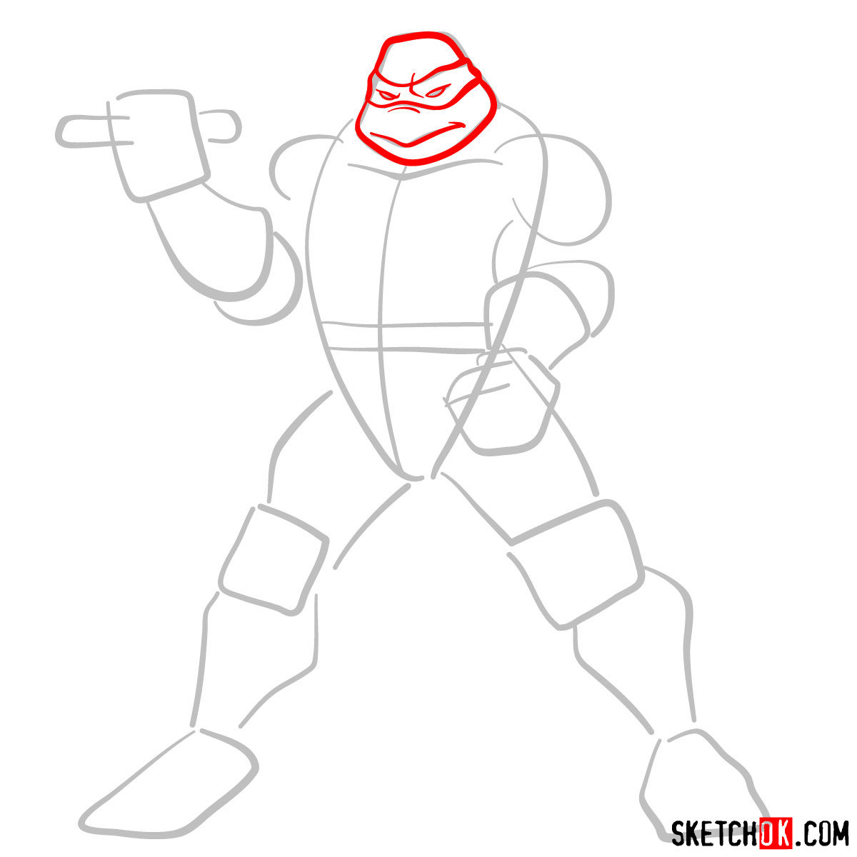 How to draw Michaelangelo ninja turtle - step 03