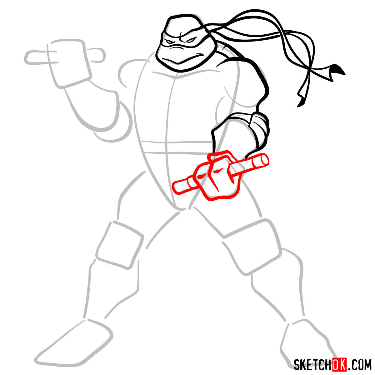 How to draw Michaelangelo ninja turtle - step 06