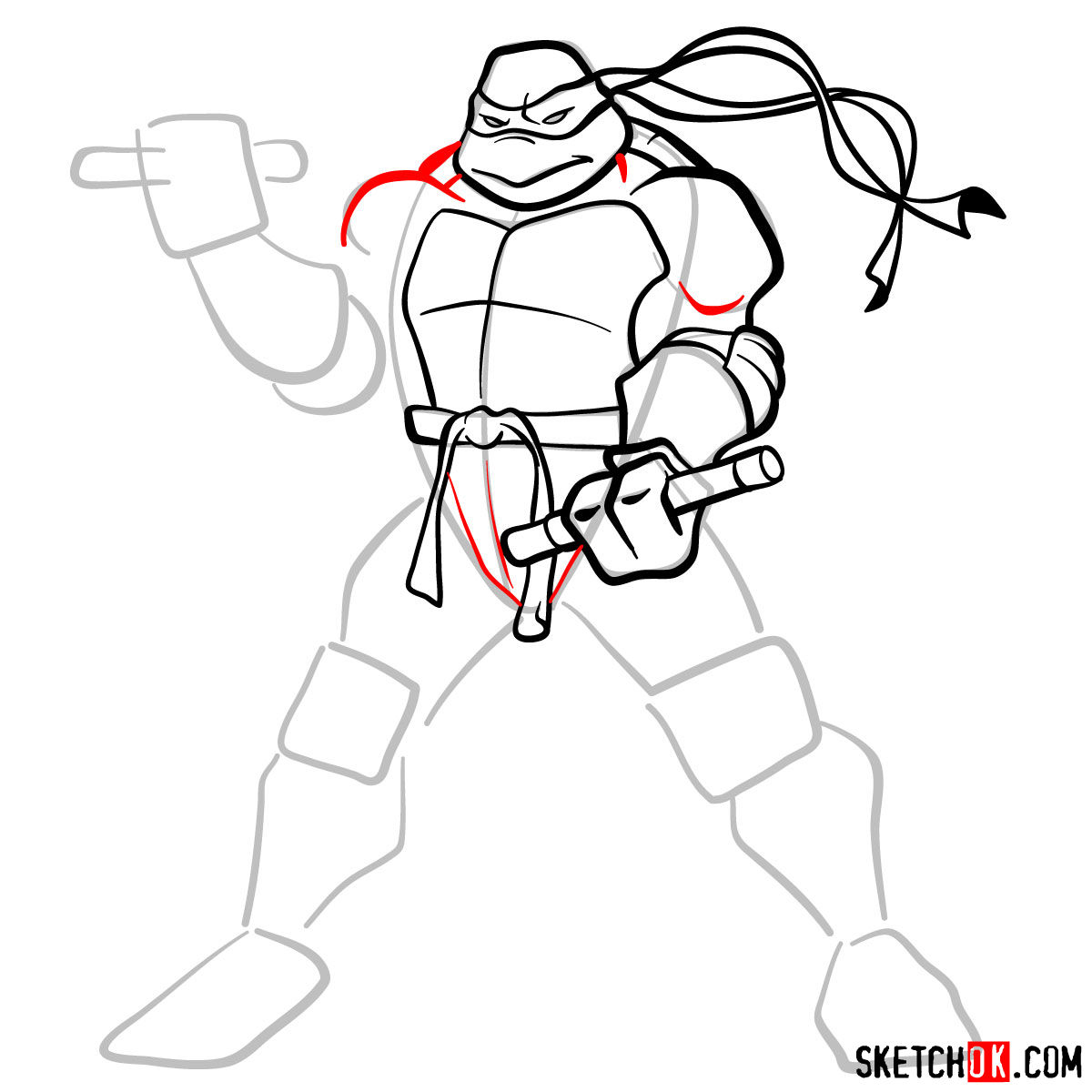 How to draw Michaelangelo ninja turtle - step 08