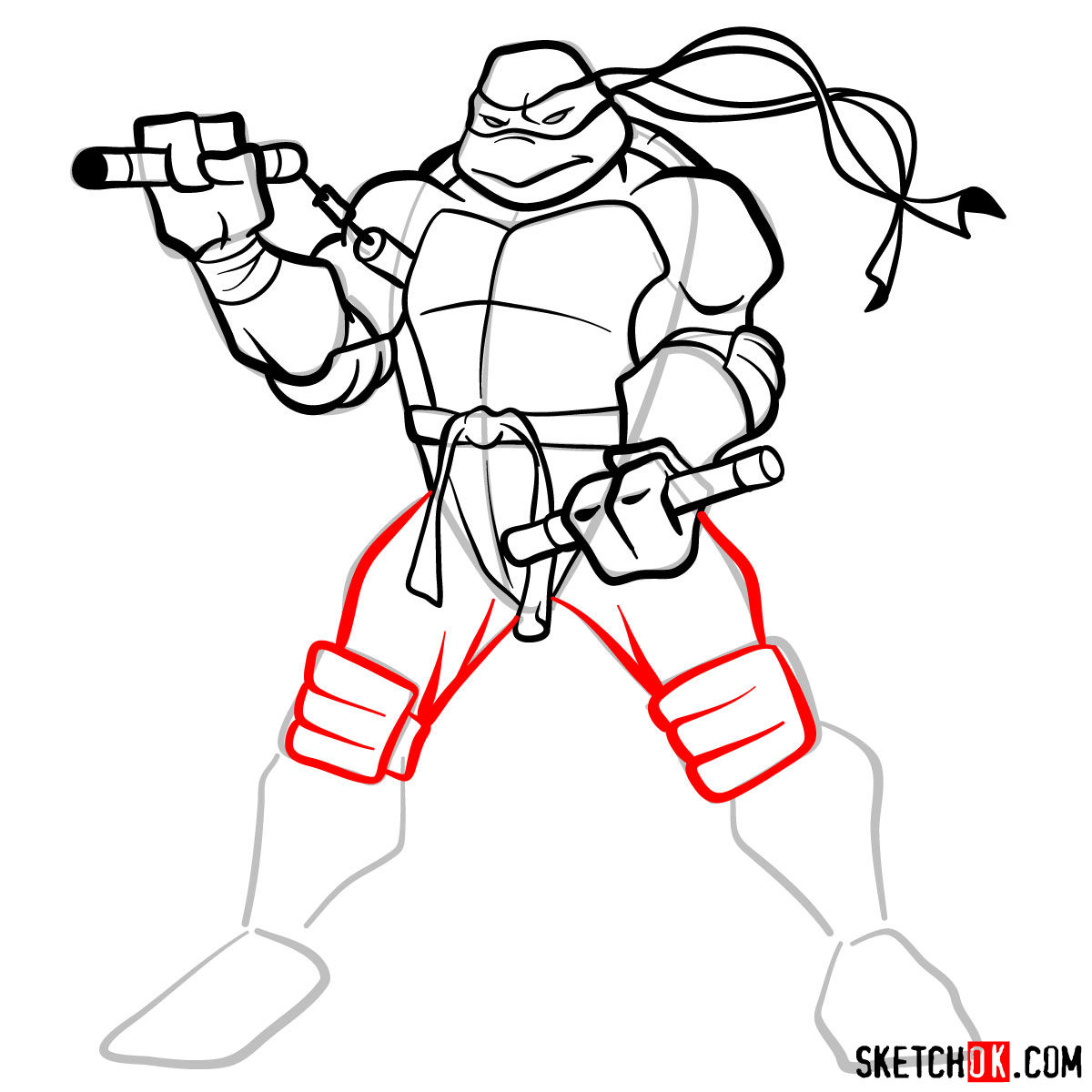 How to draw Michaelangelo ninja turtle - step 11