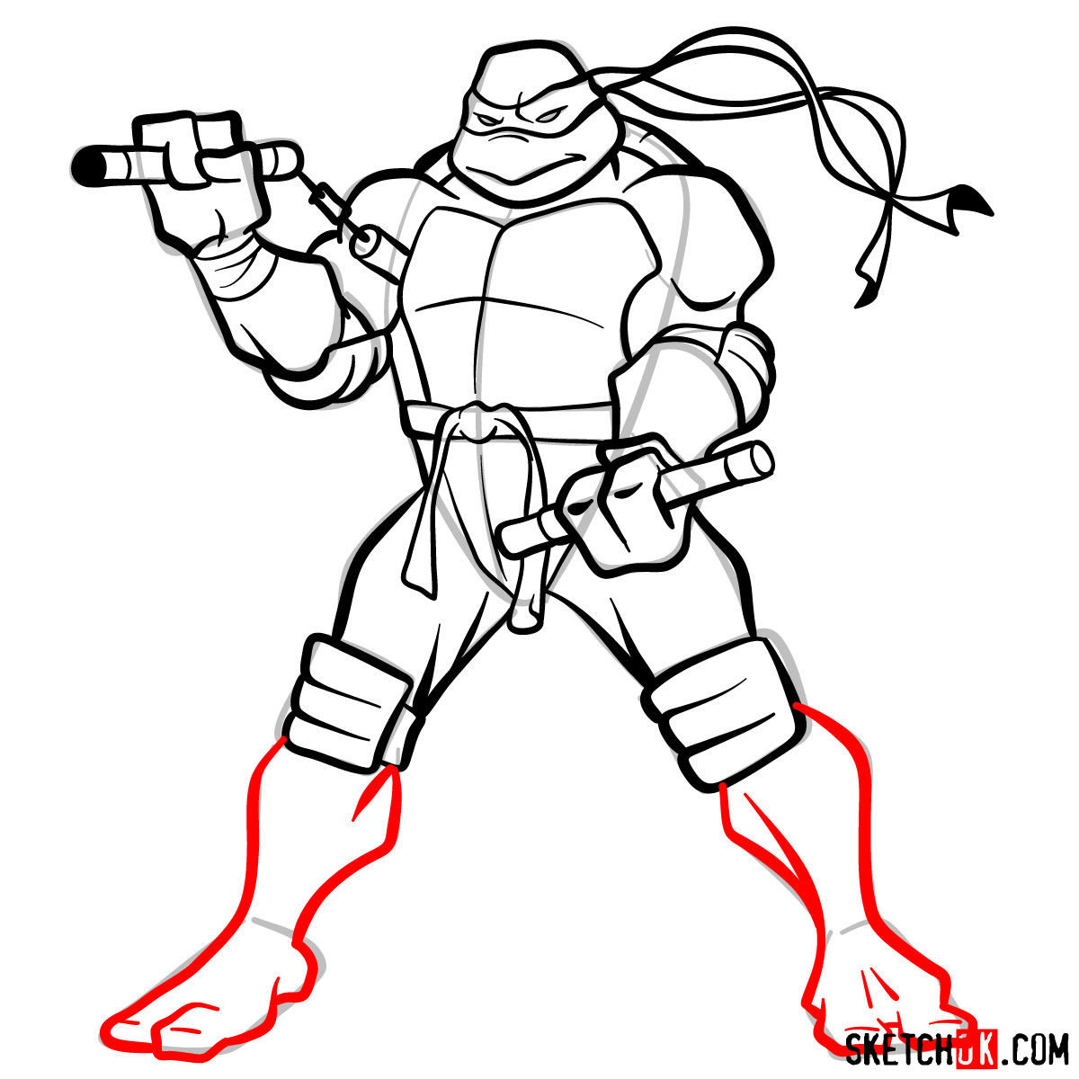 How to draw Michaelangelo ninja turtle - step 12