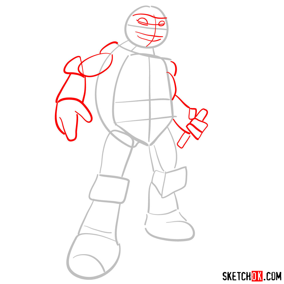 How to draw Michaelangelo ninja turtle cartoon style - step 02