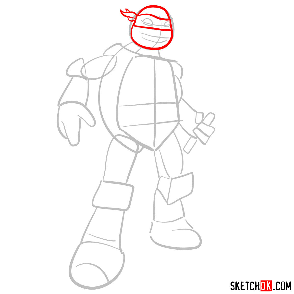 How to draw Michaelangelo ninja turtle cartoon style - step 03