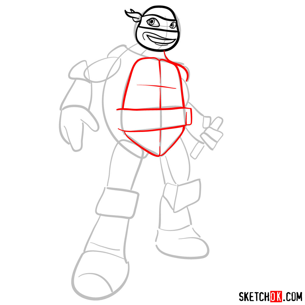 How to draw Michaelangelo ninja turtle cartoon style - step 05