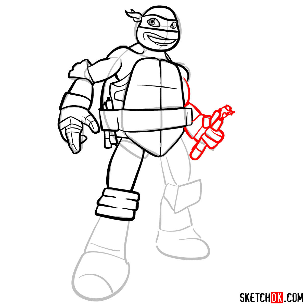 How to draw Michaelangelo ninja turtle cartoon style - step 09