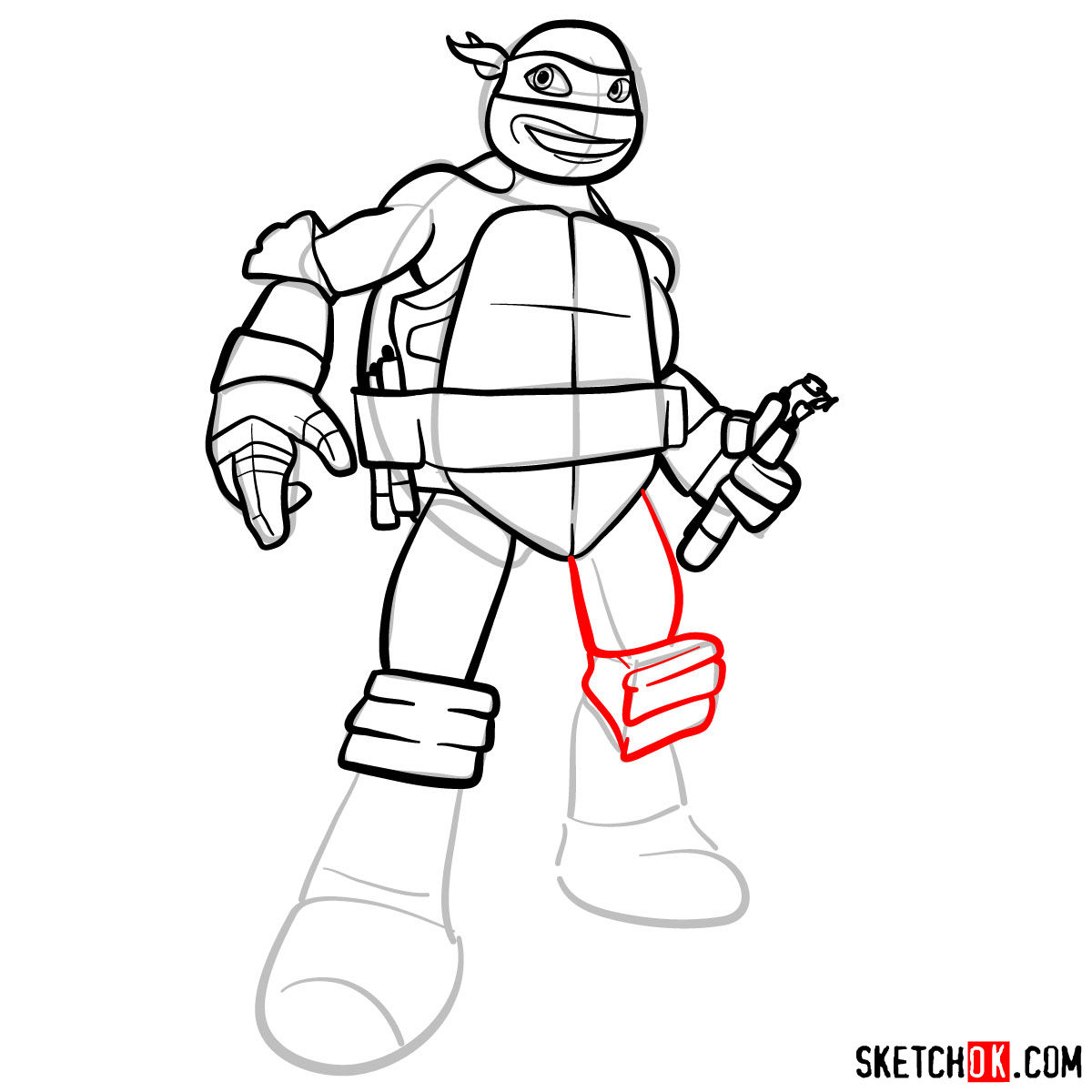 How to draw Michaelangelo ninja turtle cartoon style - step 10