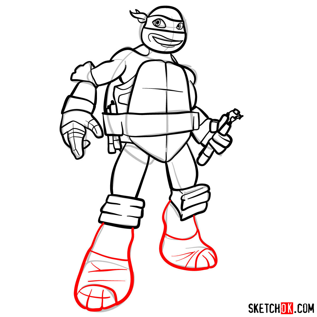 How to draw Michaelangelo ninja turtle cartoon style - step 11