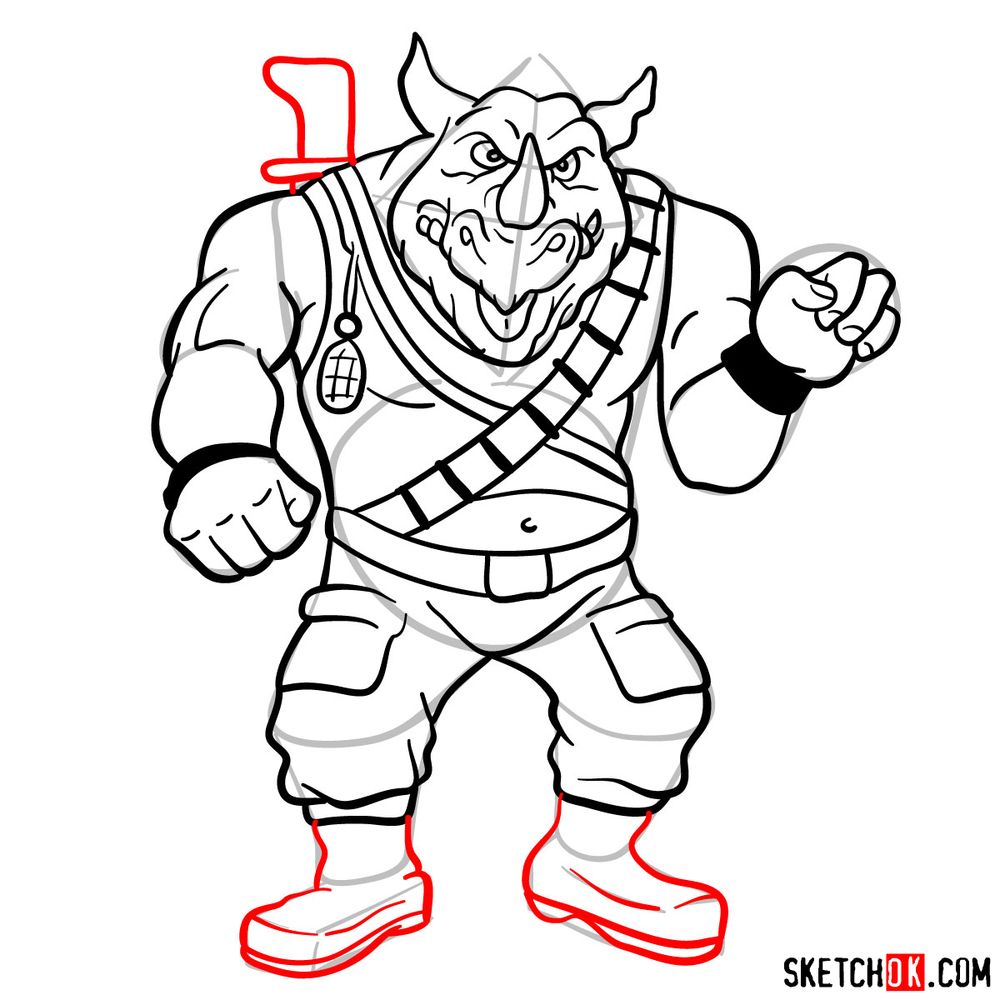 How to draw Rocksteady - step 14