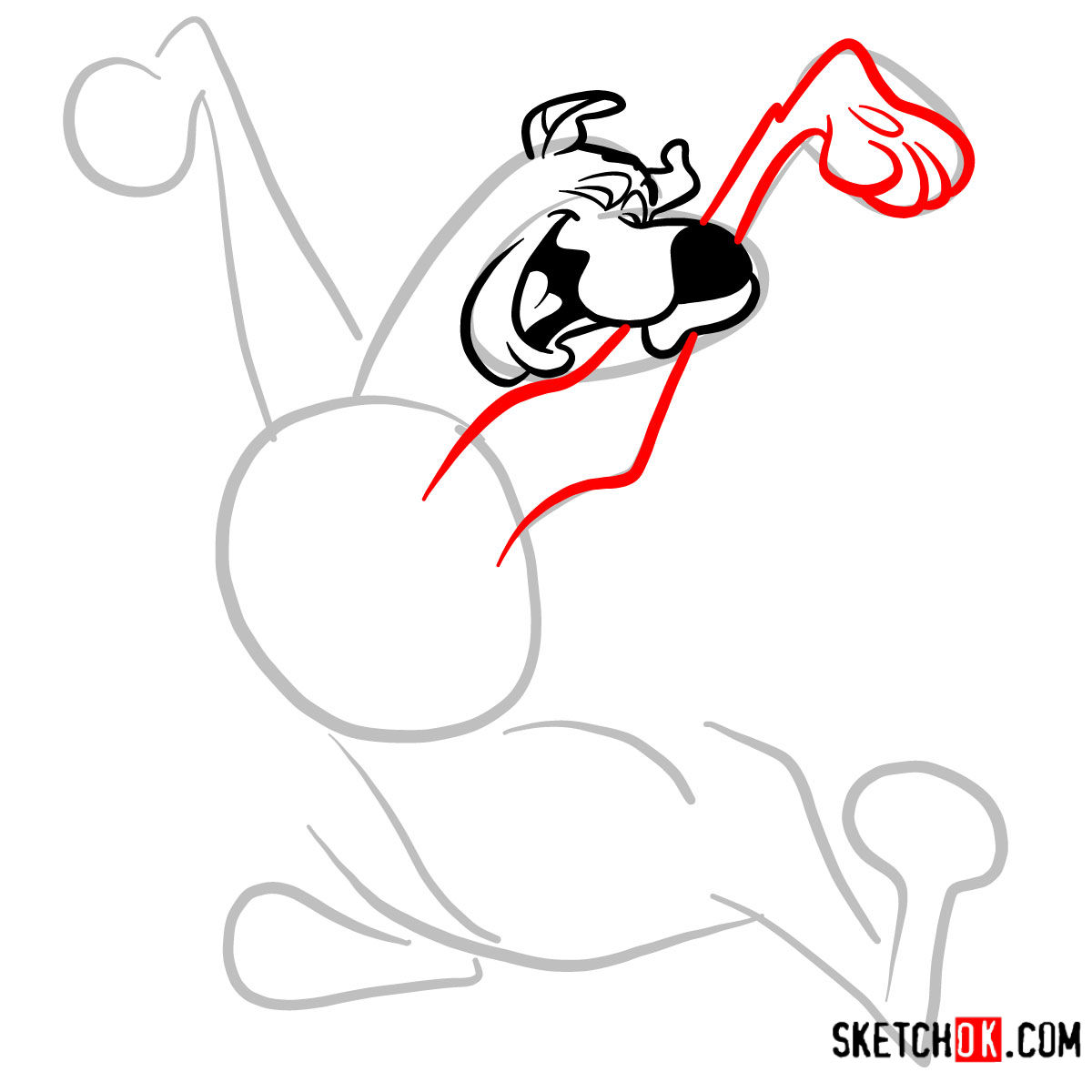 How to draw happy Scooby Doo - step 04