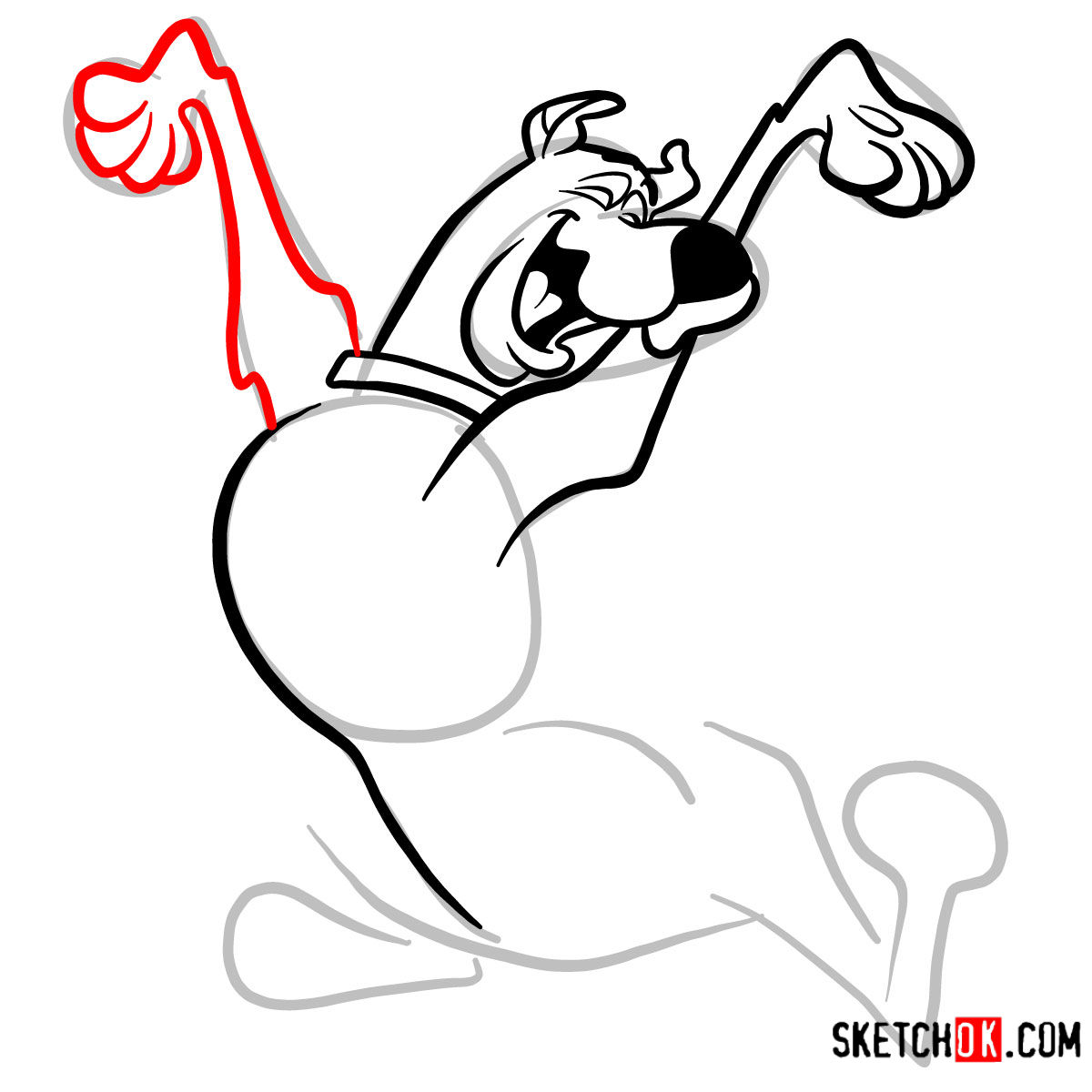 How to draw happy Scooby Doo - step 07