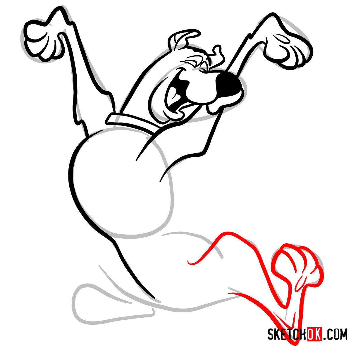 How to draw happy Scooby Doo - step 08