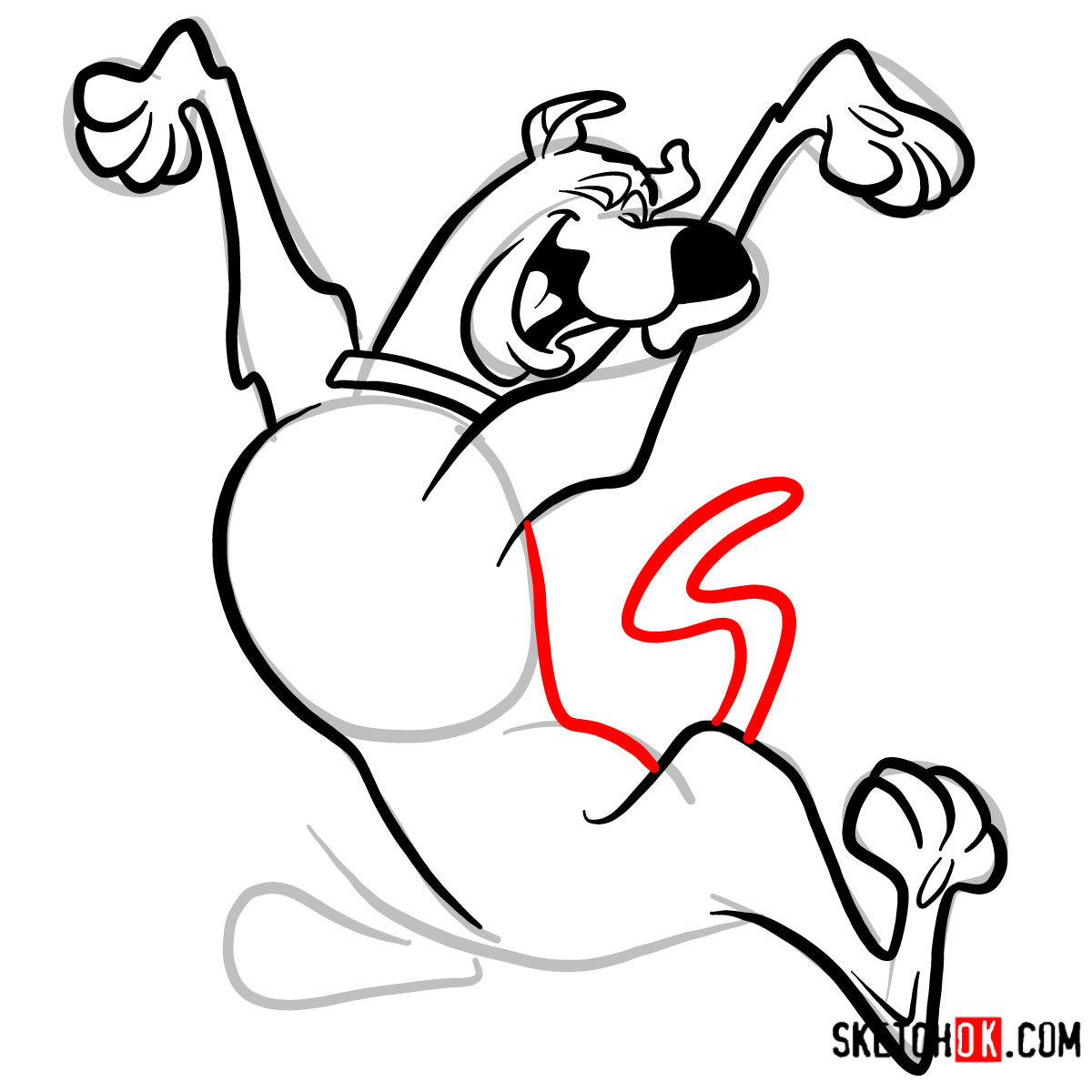 How to draw happy Scooby Doo - step 09