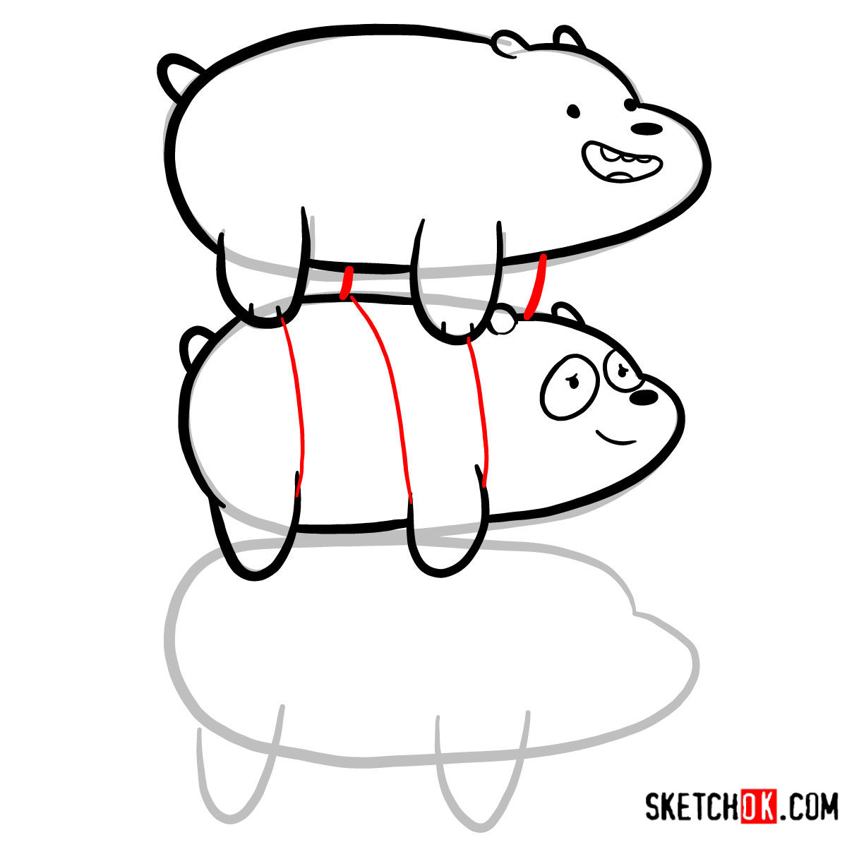 How to draw the bears standing on each others back | We Bare Bears - step 10