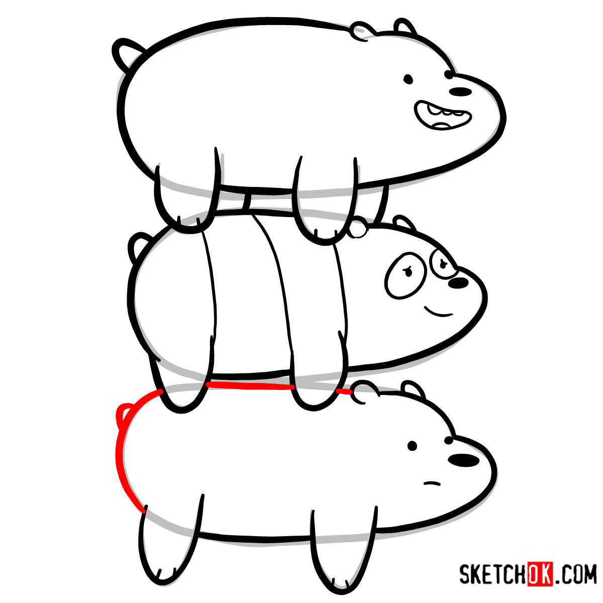 How to draw the bears standing on each others back | We Bare Bears - step 14