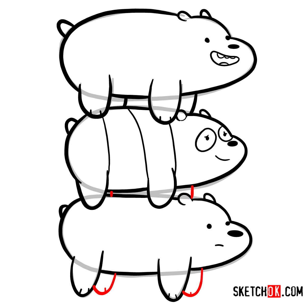 How to draw the bears standing on each others back | We Bare Bears - step 15
