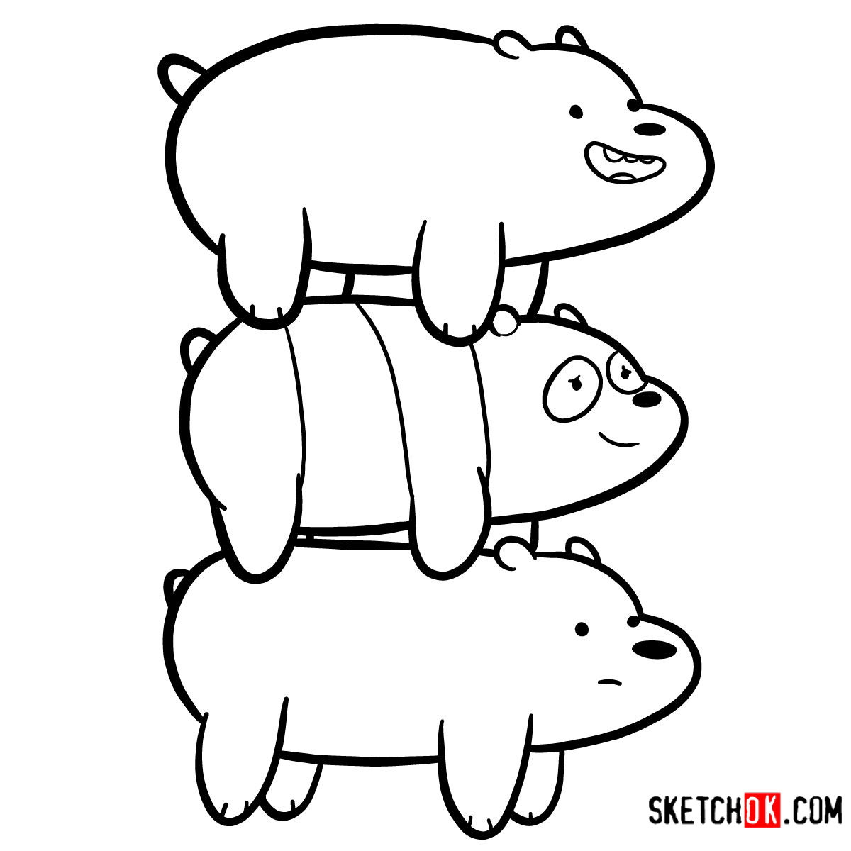 How to draw the bears standing on each others back | We Bare Bears - step 16