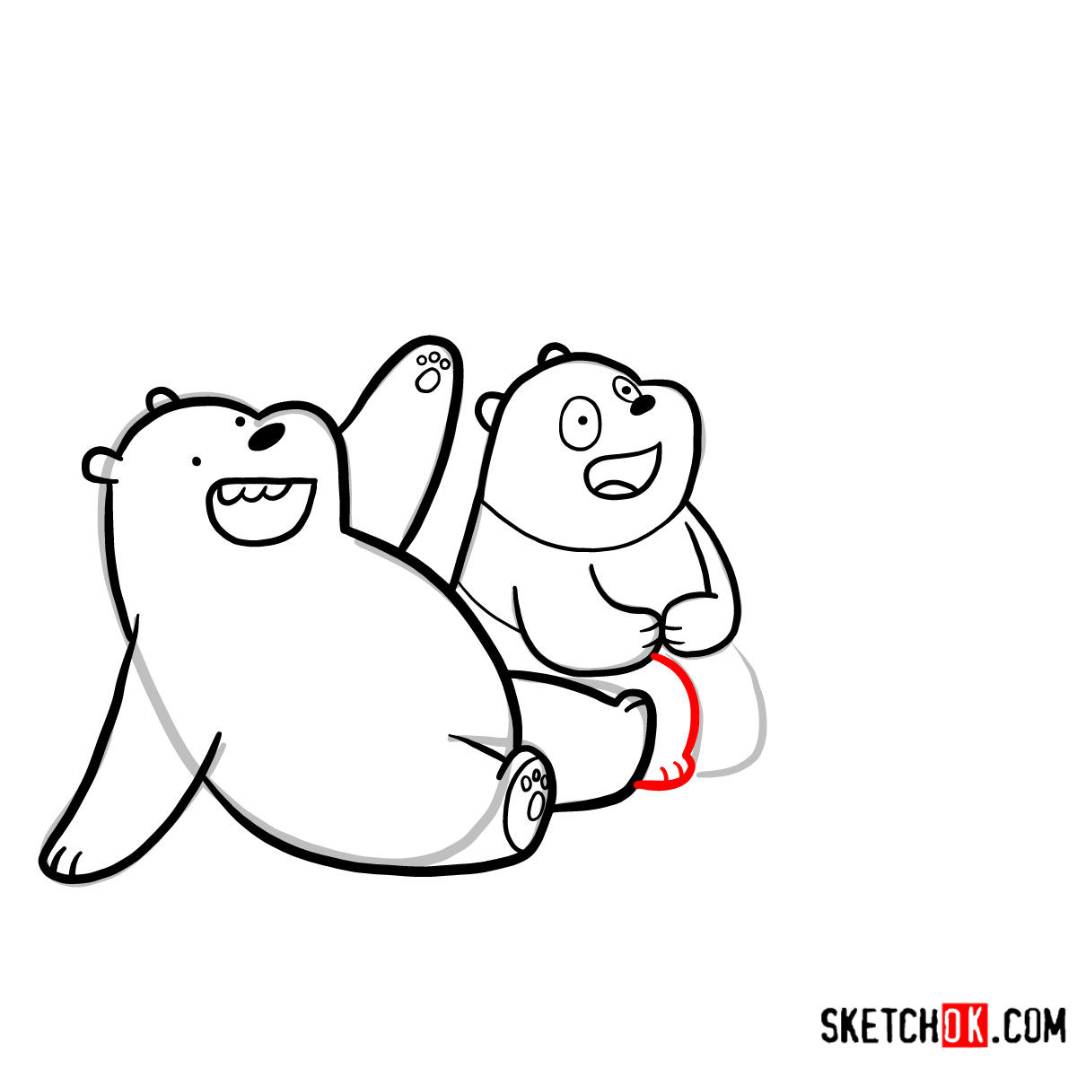 How to draw all three bears together | We Bare Bears - step 13
