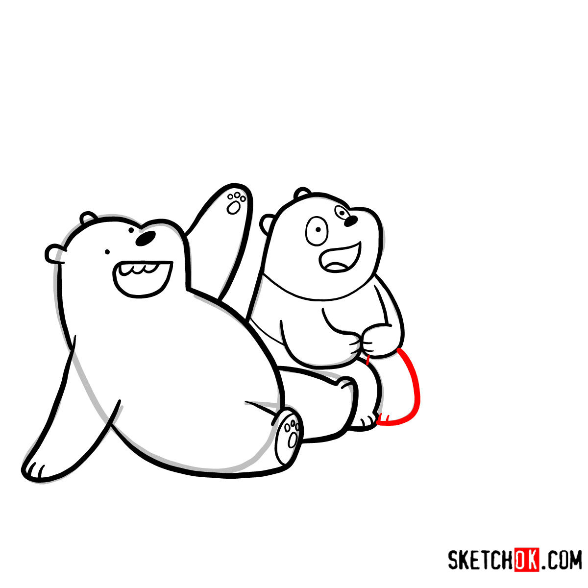 How to draw all three bears together | We Bare Bears - step 14