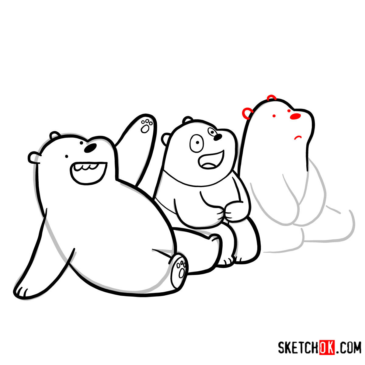 How to draw all three bears together | We Bare Bears - step 17