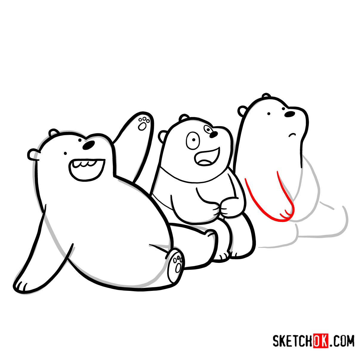 How to draw all three bears together | We Bare Bears - step 18