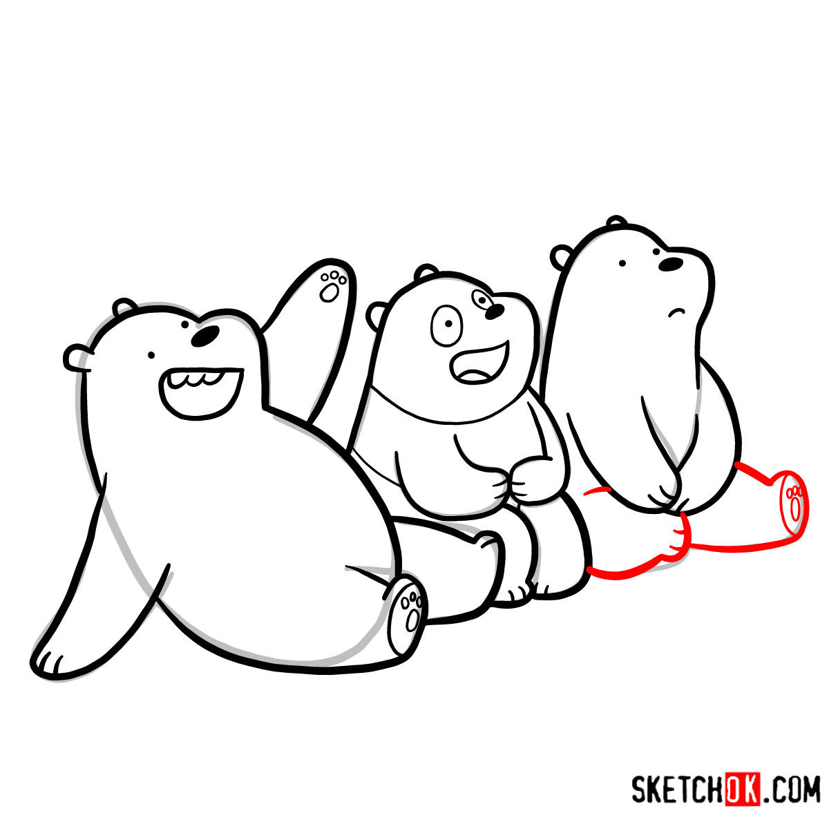 How to draw all three bears together | We Bare Bears - step 20