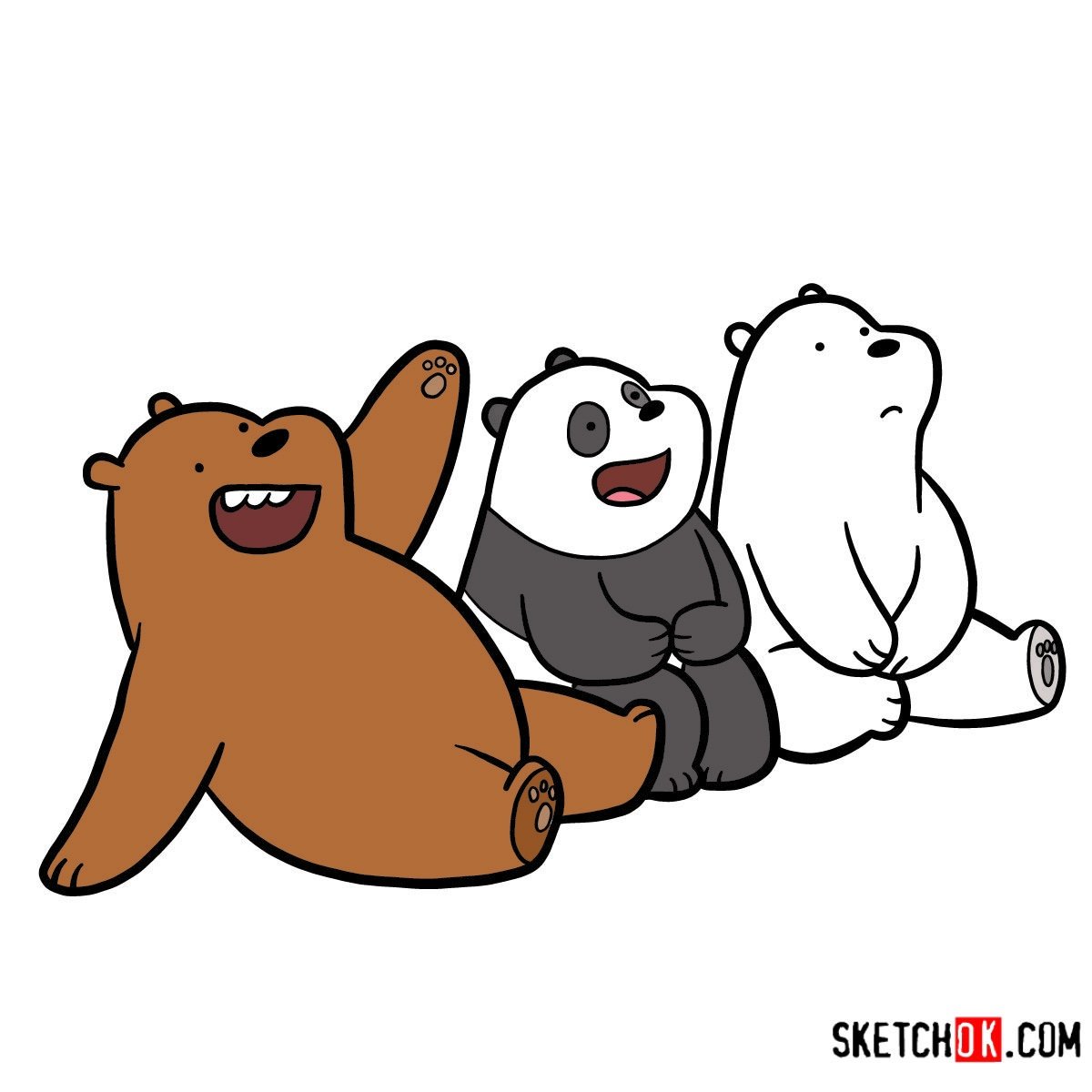 How to draw all three bears  together We  Bare  Bears  