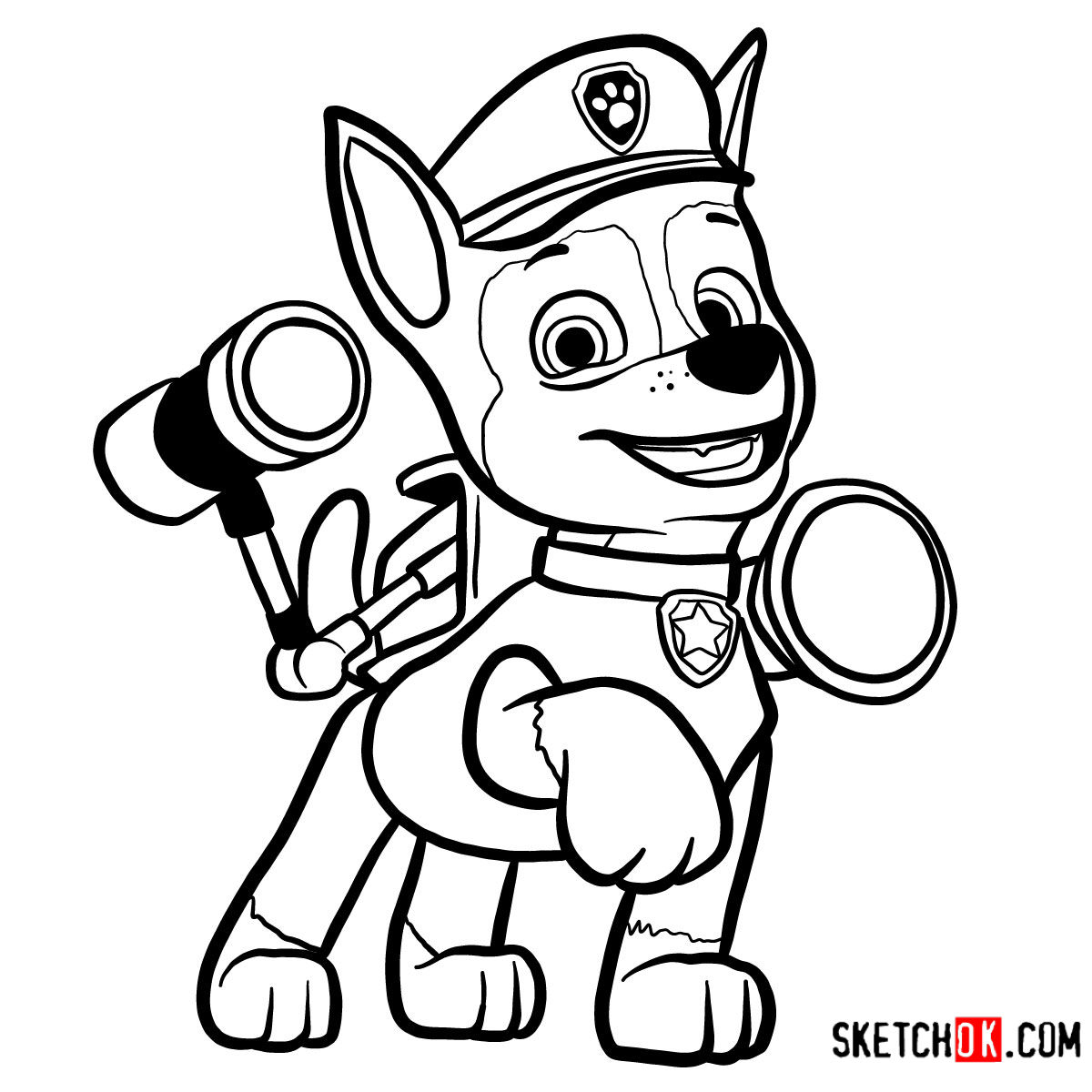 How to draw Chase | Paw Patrol - Sketchok drawing guides