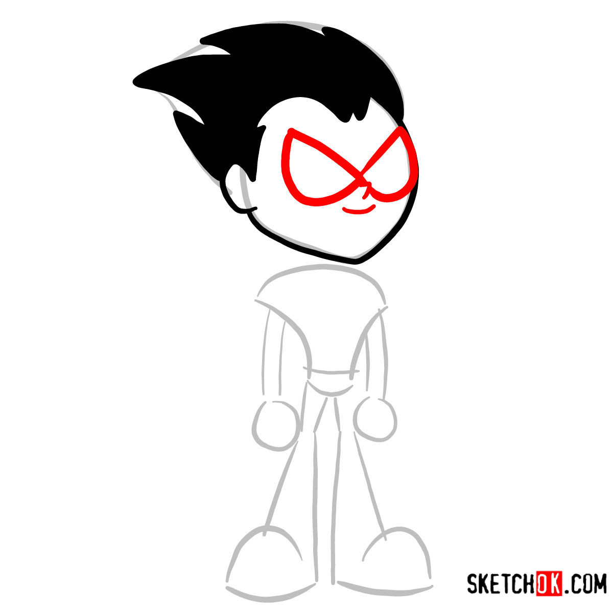 How to draw Robin chibi style | Teen Titans - step 04