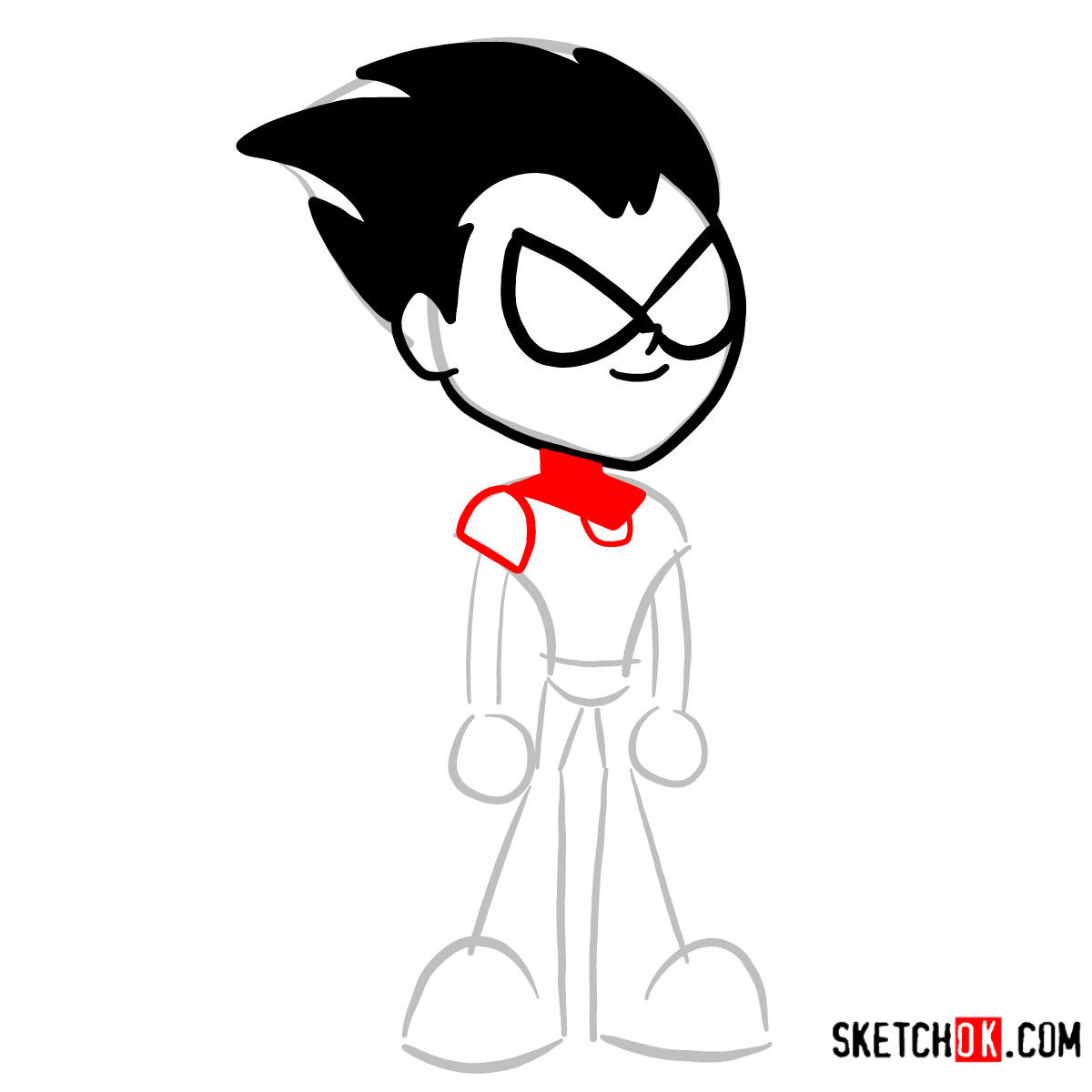 How to draw Robin chibi style | Teen Titans - step 05