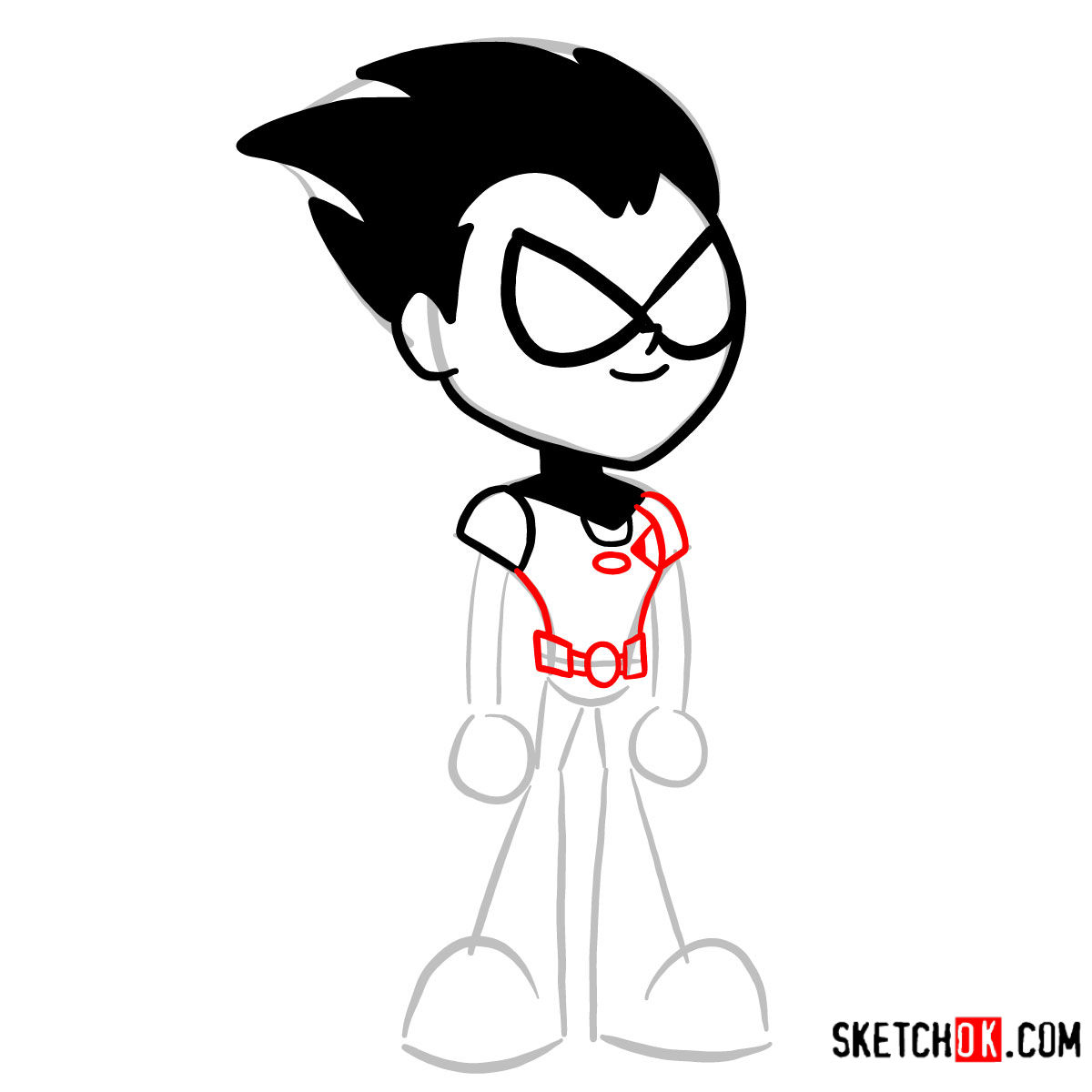 How to draw Robin chibi style | Teen Titans - step 06
