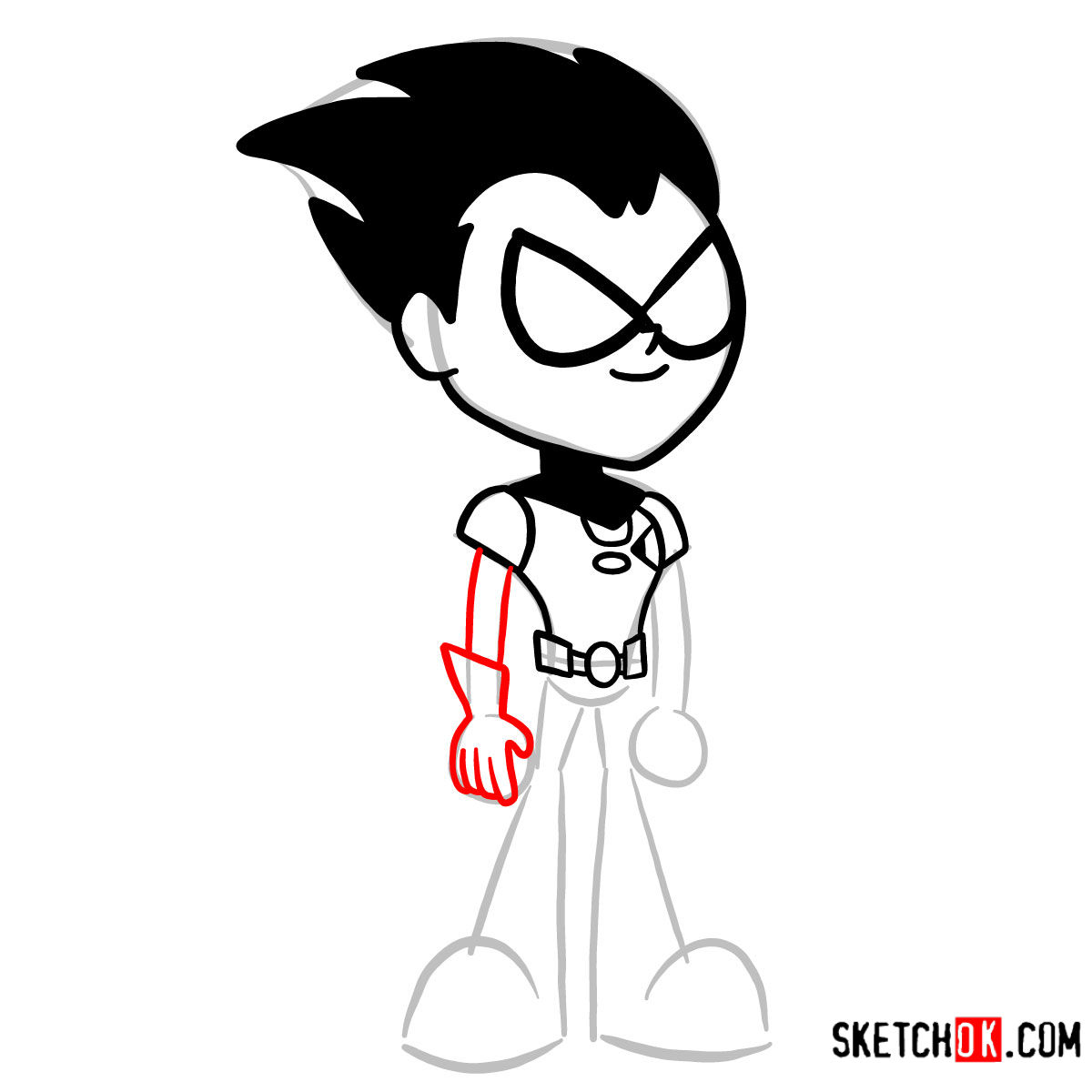 How to draw Robin chibi style | Teen Titans - step 07