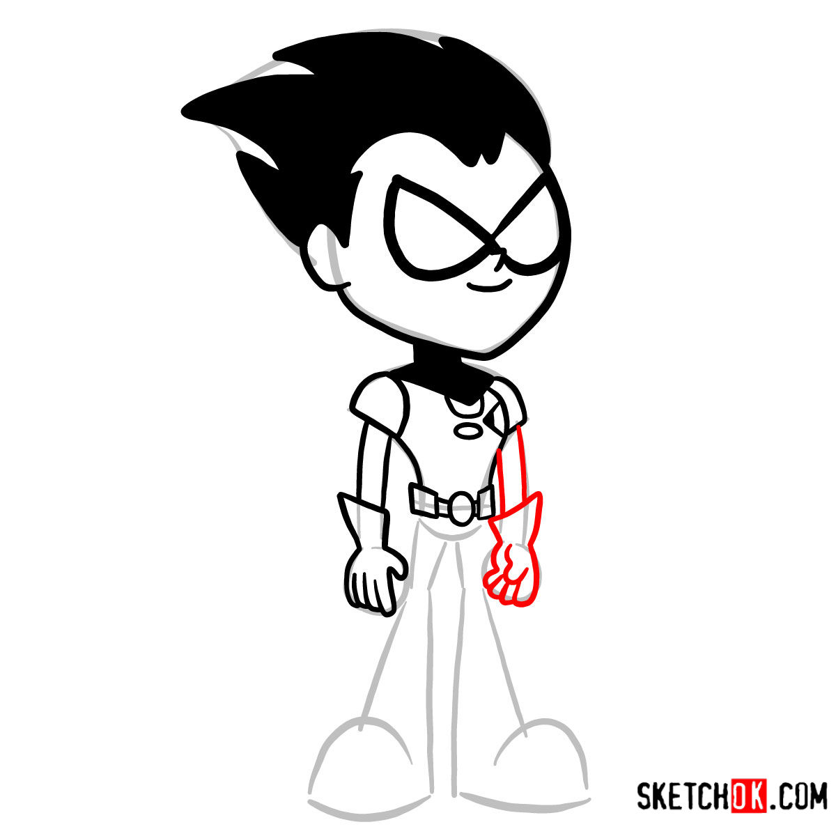 How to draw Robin chibi style | Teen Titans - step 08