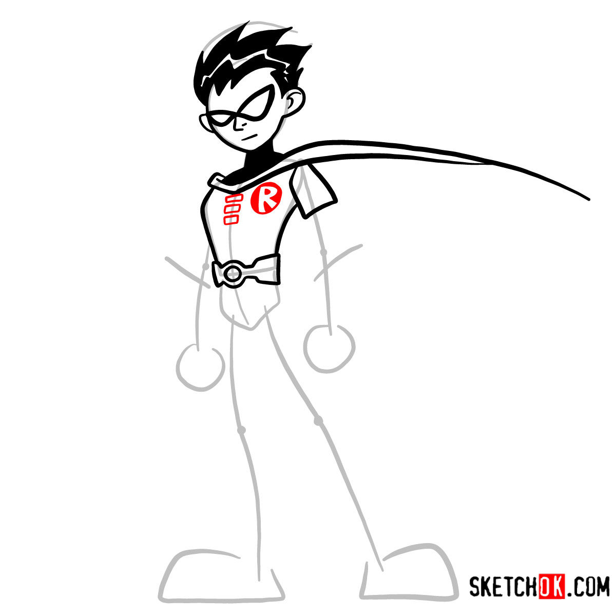 How to draw Robin | Teen Titans - step 07