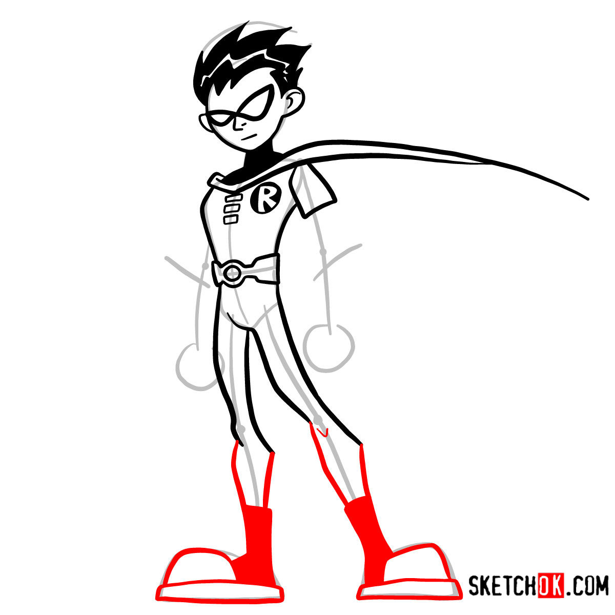 How to draw Robin | Teen Titans - step 09