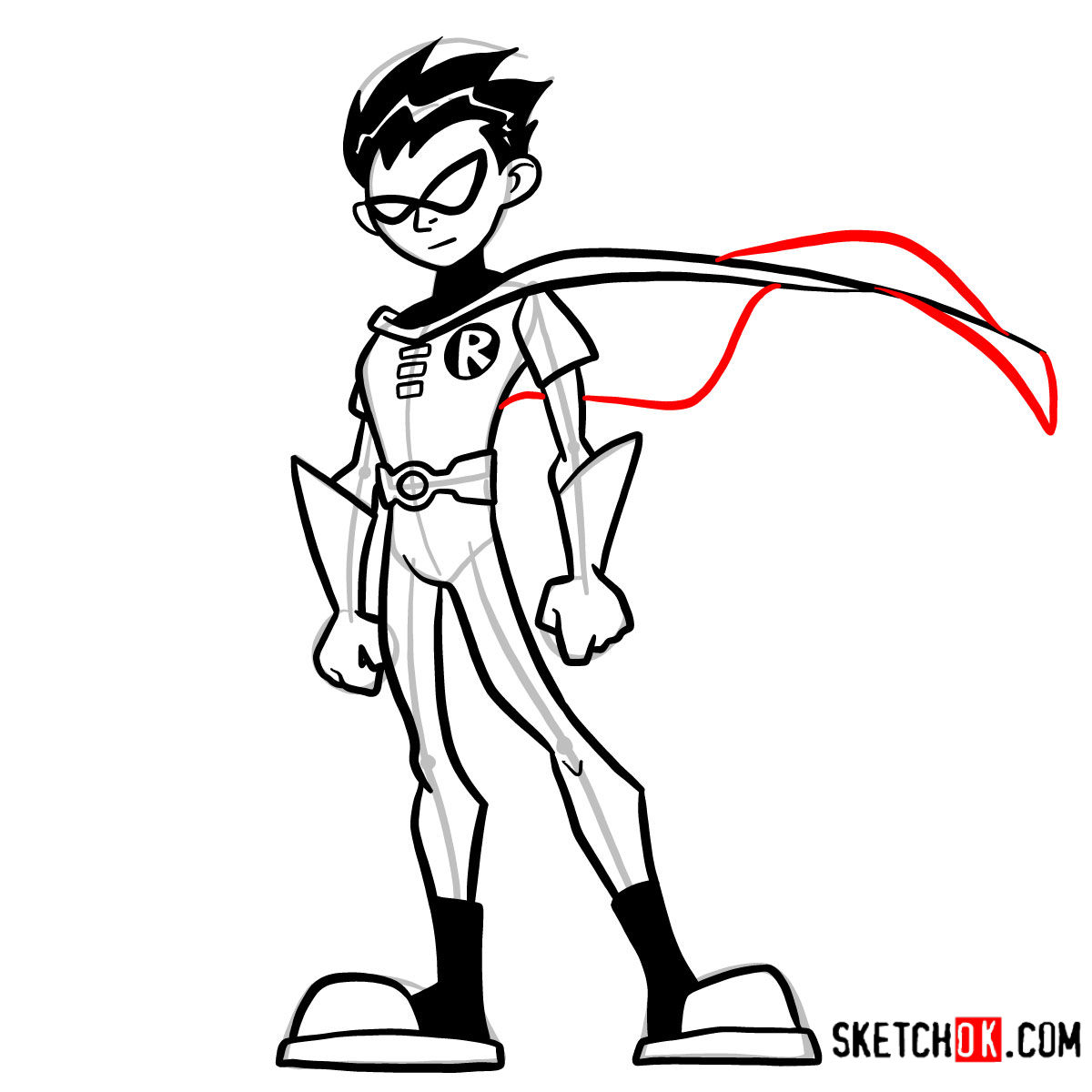 How to draw Robin | Teen Titans - step 12