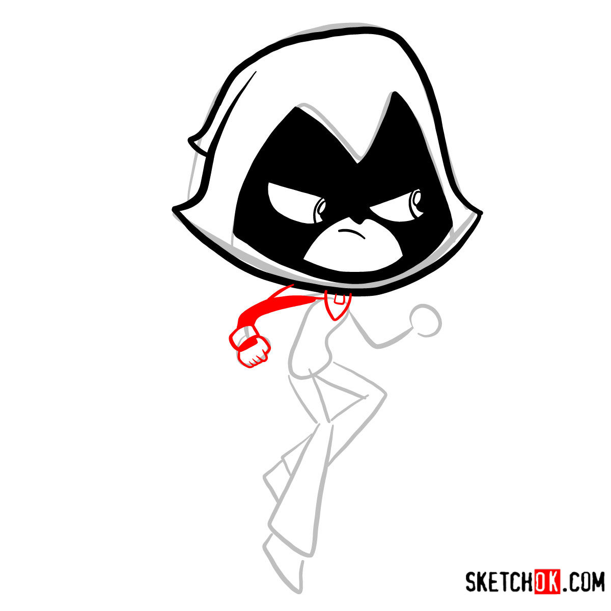 How to draw Raven chibi style | Teen Titans - step 04