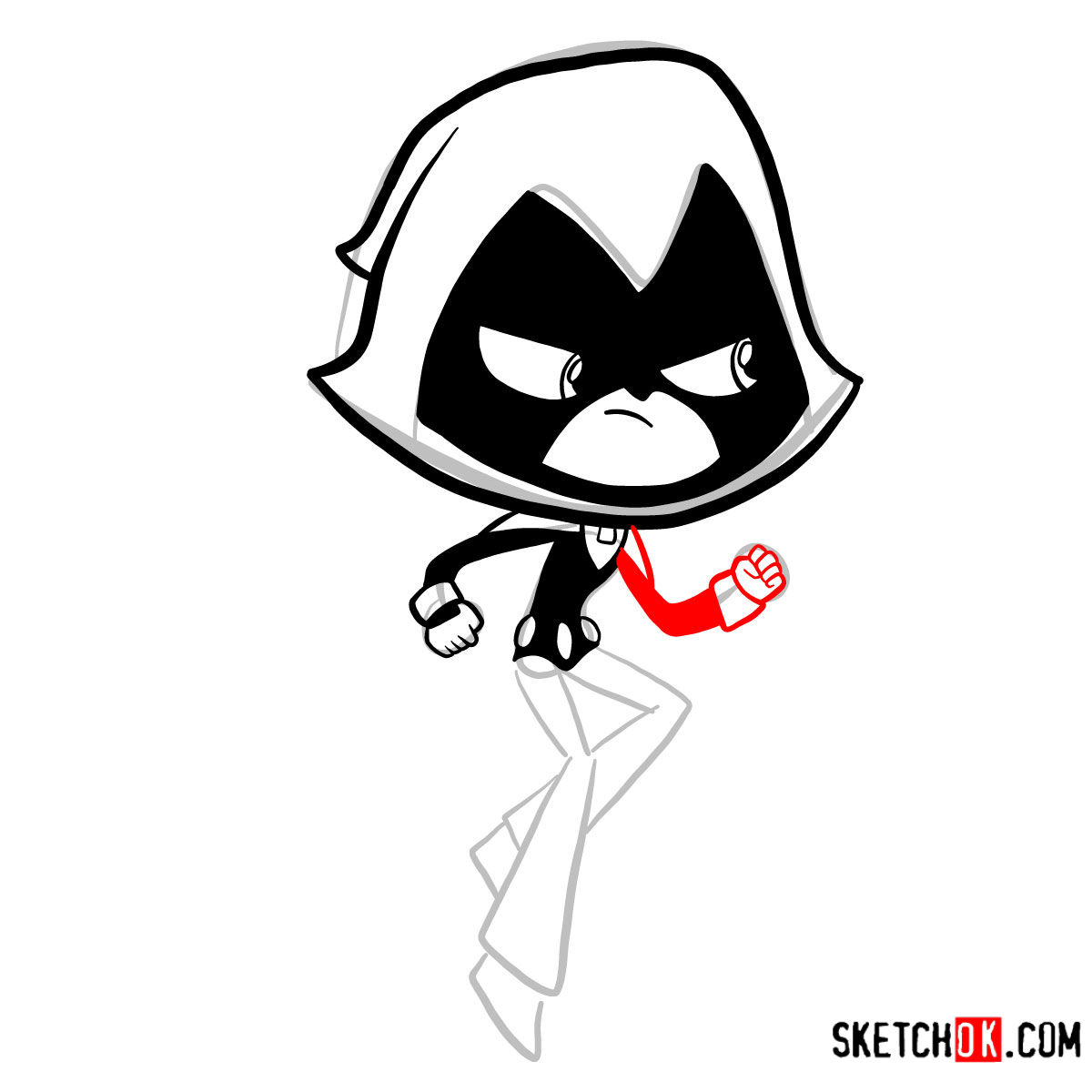 How to draw Raven chibi style | Teen Titans - step 06