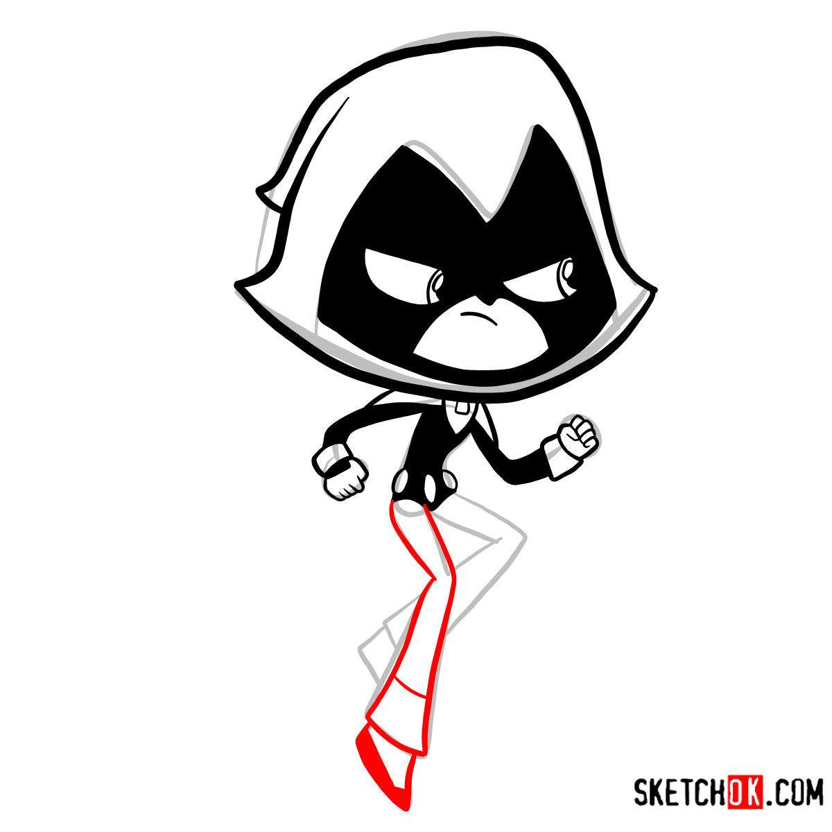 How to draw Raven chibi style | Teen Titans - step 07
