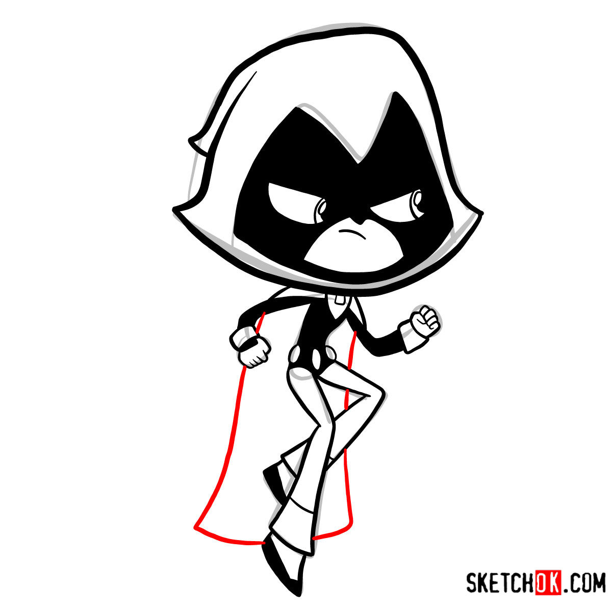 How to draw Raven chibi style | Teen Titans - step 09
